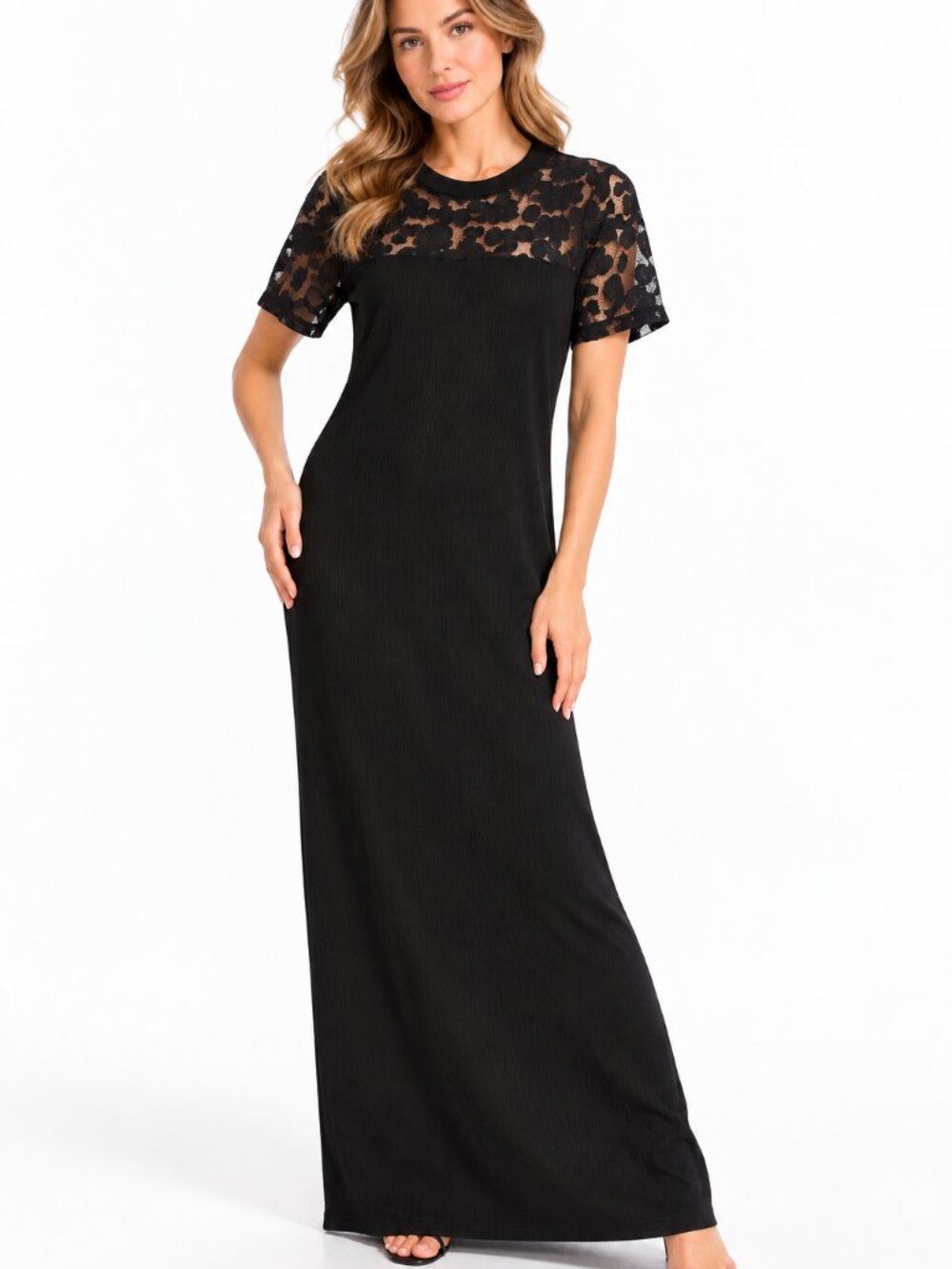 June & Hudson Black Lace Maxi Dress Size M Made in USA
